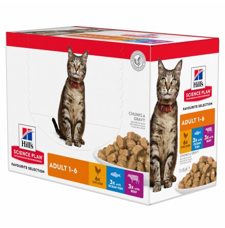 SP  Adult kattefoder med kylling, oksek�d og havfisk 12x85g