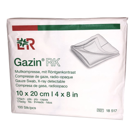 Kompress Gazin med 12lagers rtg tr�d 10x20cm/100